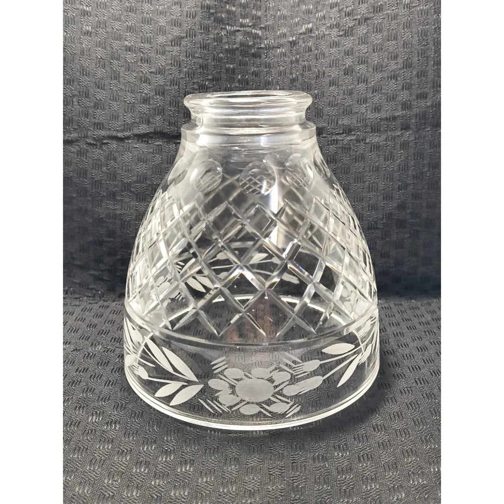 Vintage Lead Crystal Glass Replacement Lamp Shade Diamond Cut Etched Flower Leaf